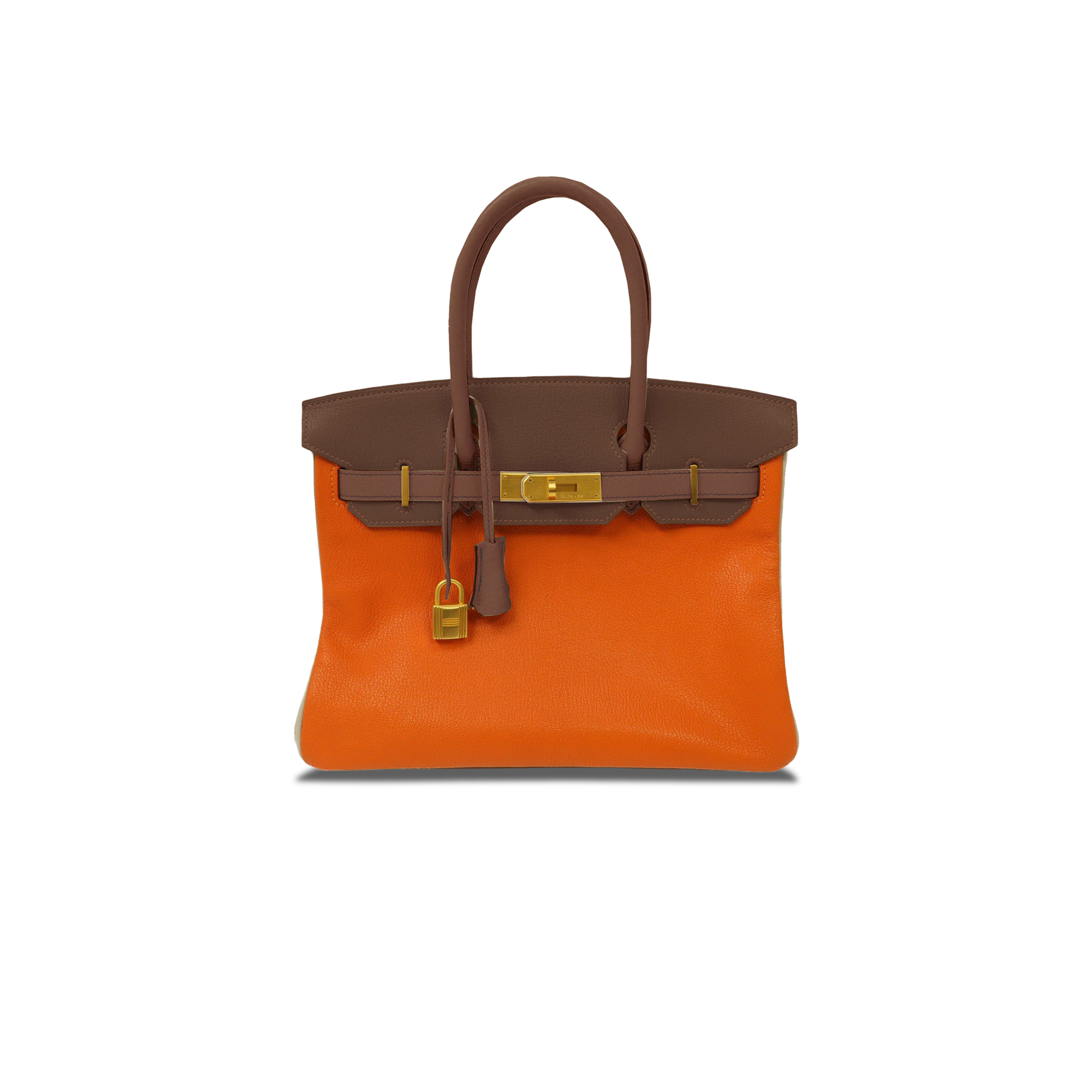 HERMES BIRKIN 25 TOGO LEATHER FLAME ORANGE CHOCOLATE SILVER BUCKLE BAG H028365CC16 (25*20*13cm)